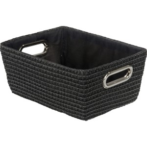 Wenko Aufbewahrungskorb Chromo Black, geflochtene Optik mit Chromgriffen, 28x12x19,5 cm.