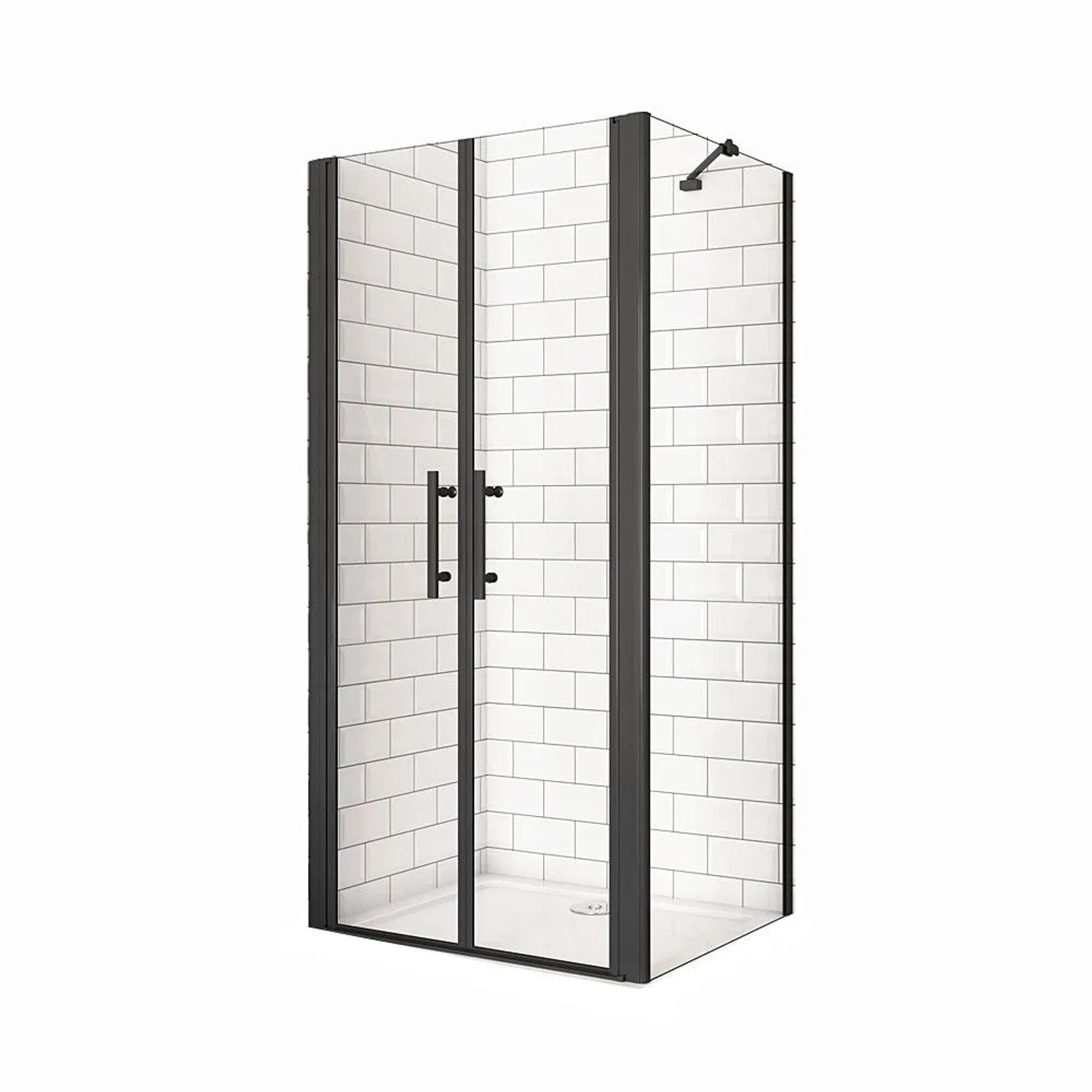 Duschparadies Duschkabine 95 x 70cm Pendeltür Mit Seitenwand 6mm ESG Nano Glas Schwingtür Doppeltür H195cm Eckdusche Schwarzrahmen