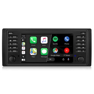 Junsun Autoradio für BMW E39 E53 M5 mit Touchscreen, Apps wie CarPlay, Google Maps und Spotify.