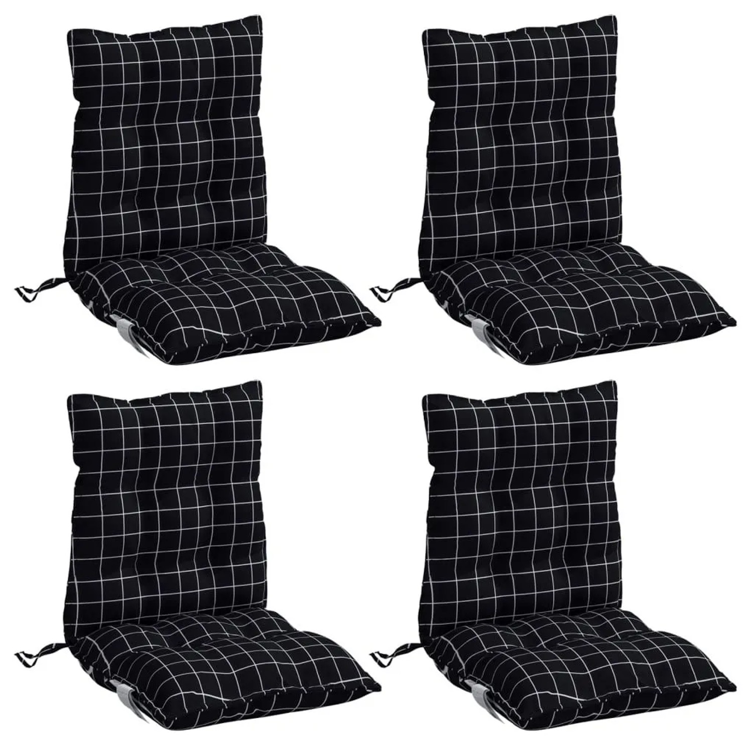 vidaXL Niedriglehner-Auflagen 4 Stk Schwarz Karomuster Oxford-Gewebe 377720