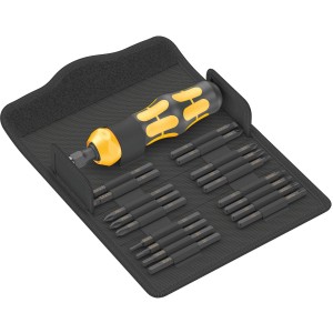Wera Kraftform Kompakt 900 Schraubendreher-Set, 19-teilig, mit Bits in schwarzer Tasche.
