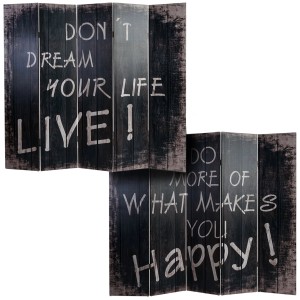 Dekorativer Foto-Paravent mit Motiv-Spruch, ideal als Raumteiler und Dekoartikel.