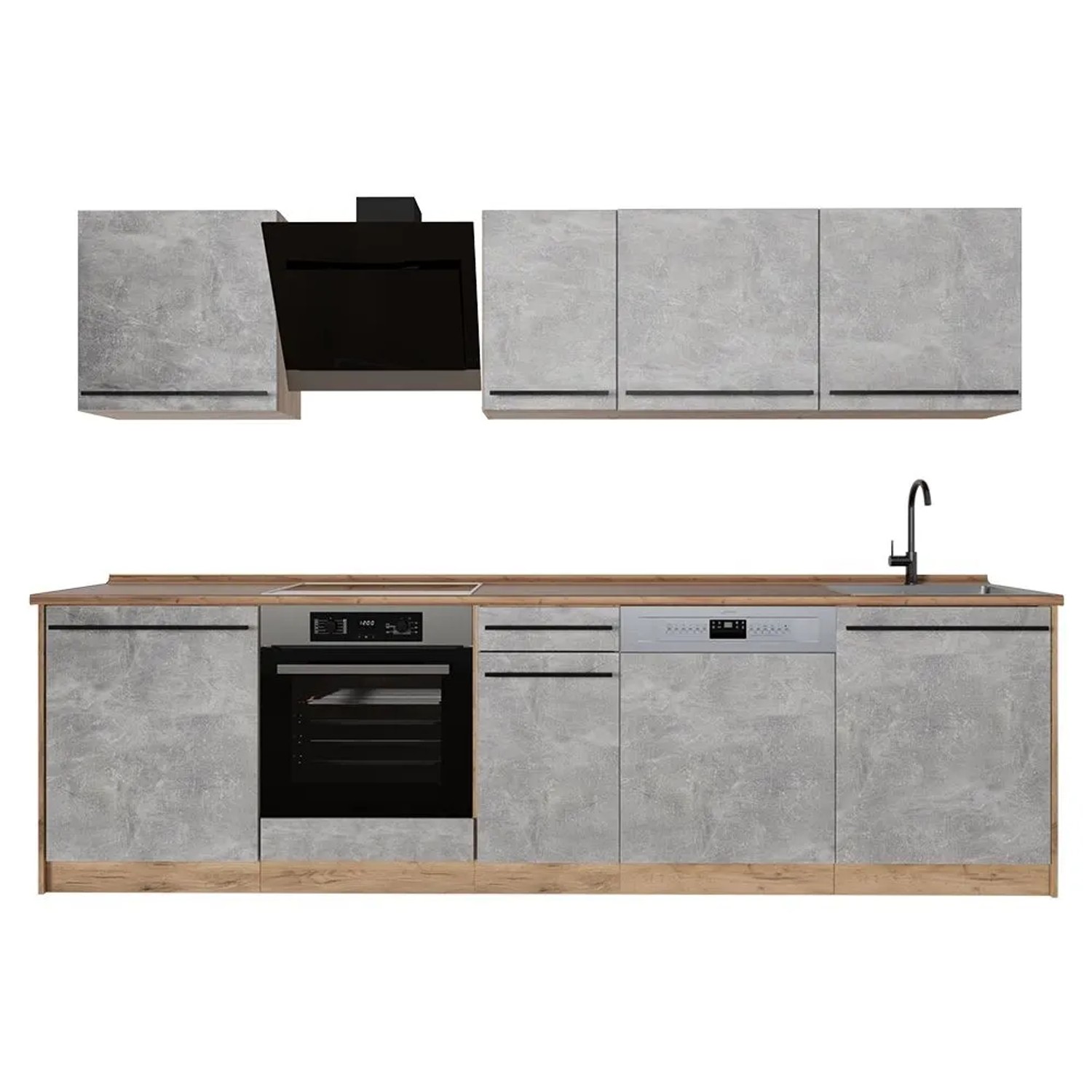 Vicco Küchenzeile R-Line Beton/Goldkraft Eiche 280 x 207 Arbeitsplatte Goldkraft Eiche Art Nr 67166