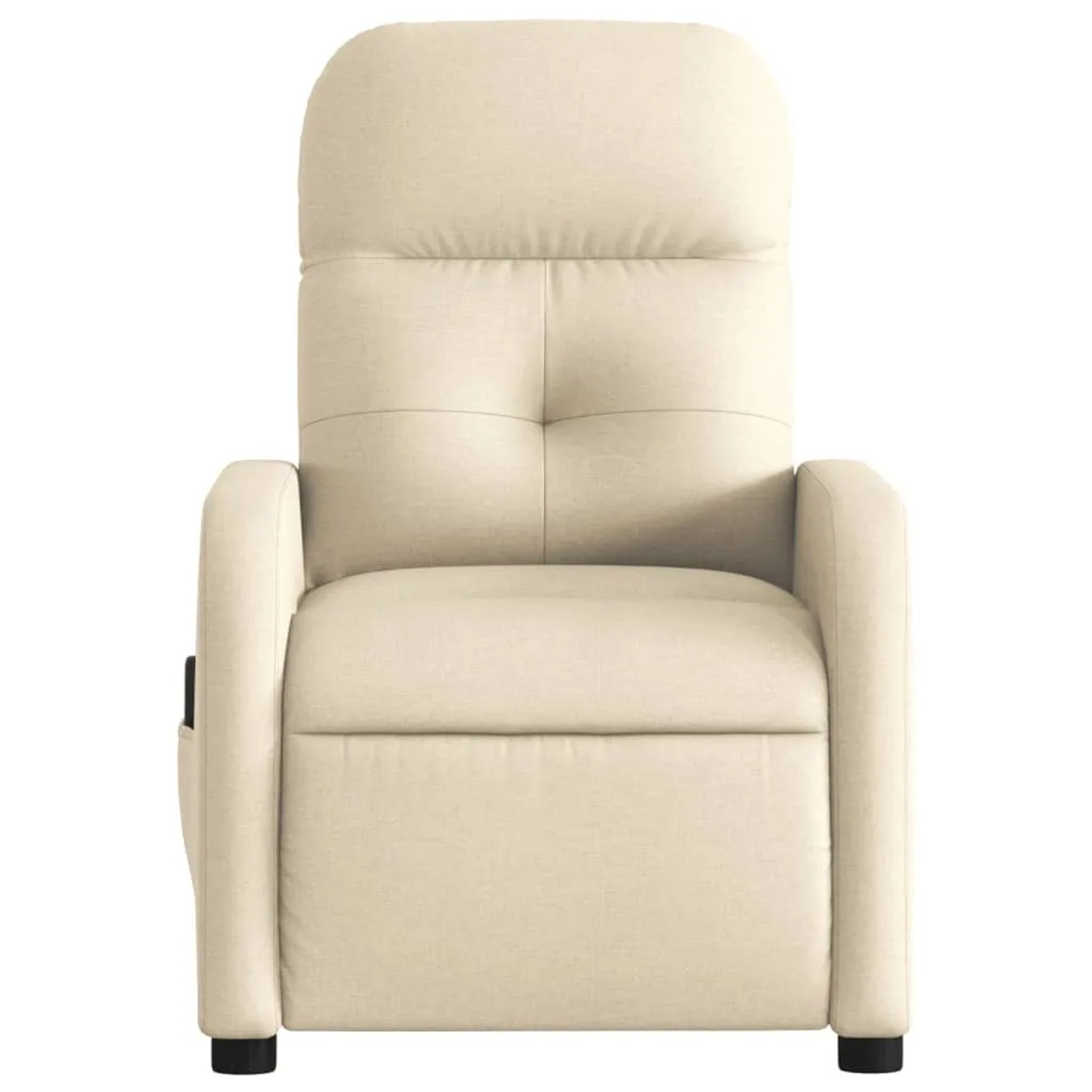 Elektrischer Massagesessel, creme Stoff, mit Vibrationsfunktion und Seitentasche.