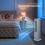 Weißer Tectake Luftkühler Alaska im Schlafzimmer mit schlafender Person im Bett.