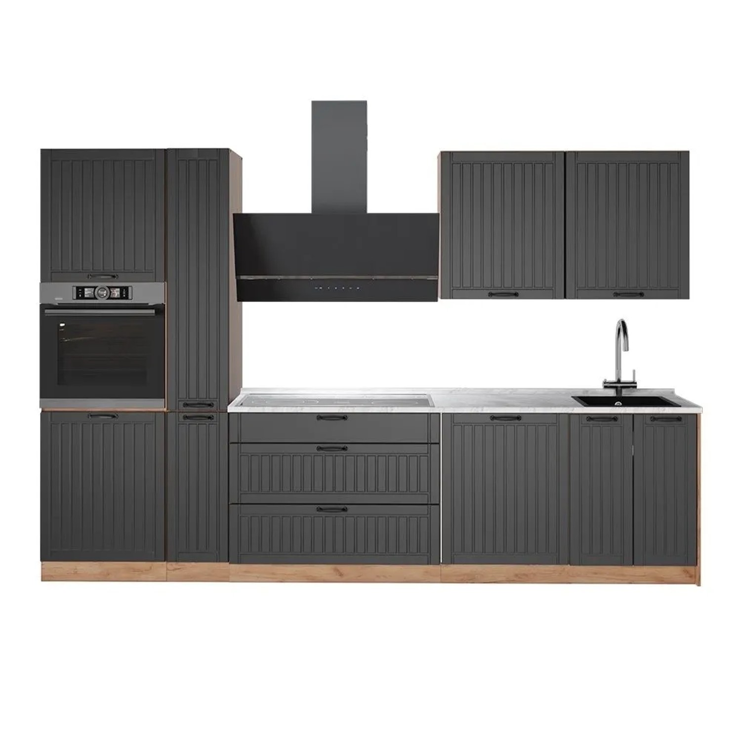 Vicco Küchenzeile Fame-Line Dunkelgrau/Goldkraft Eiche 310 x 207 AP Marmor Art Nr 64294