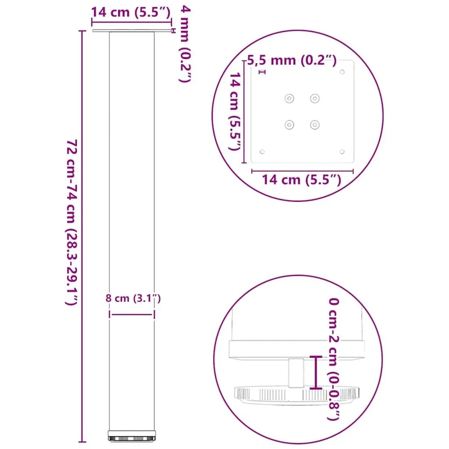 vidaXL Konsolentischbeine 4 Stk Weiß 72-74 cm Stahl 4012469_10