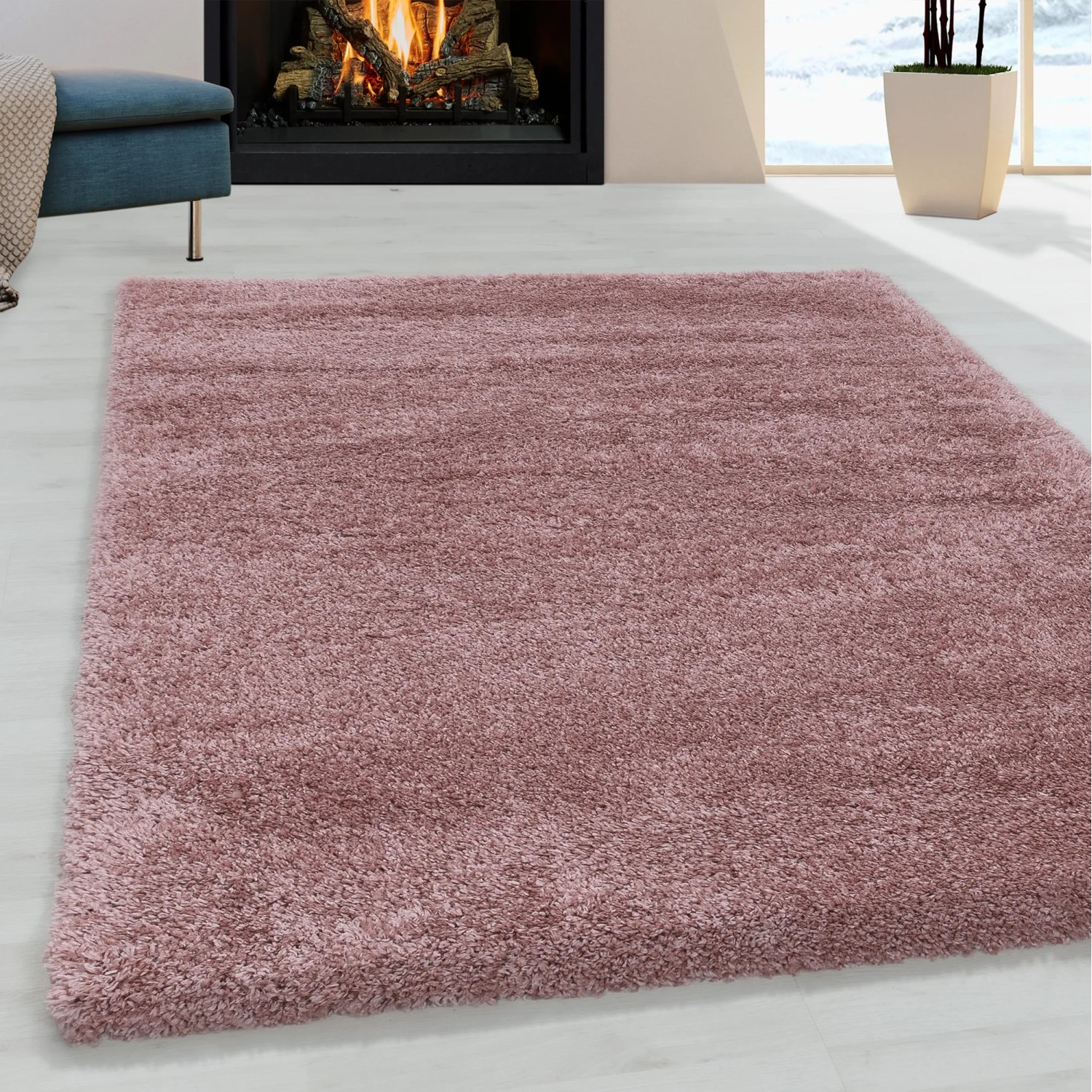 Rosa Hochflorteppich Fluffy von Ayyildiz, 120x170 cm. Weicher Shaggy Teppich für Wohnräume.