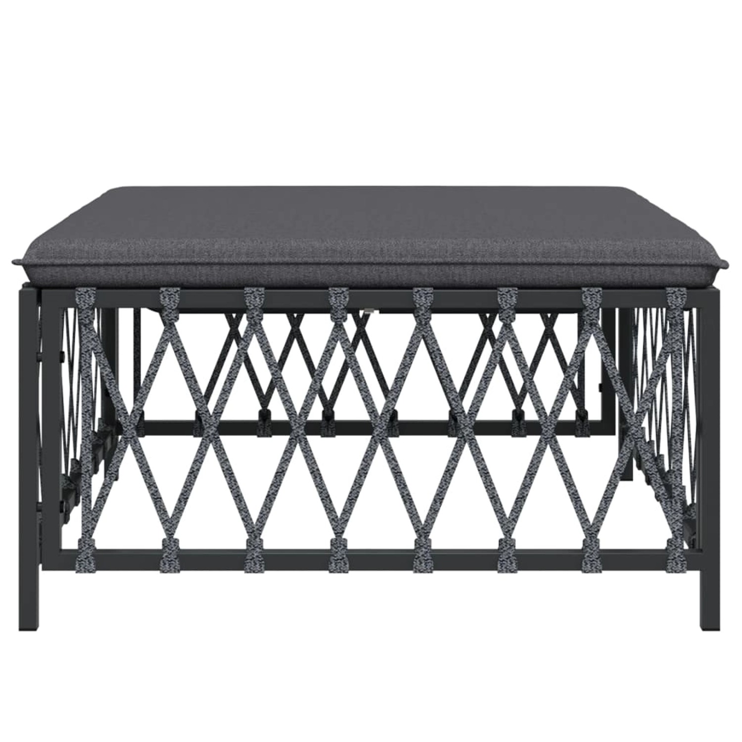 Anthrazitfarbener VidaXL Gartenhocker mit Kissen, Gewebe, Stahl, 70x70x34cm.