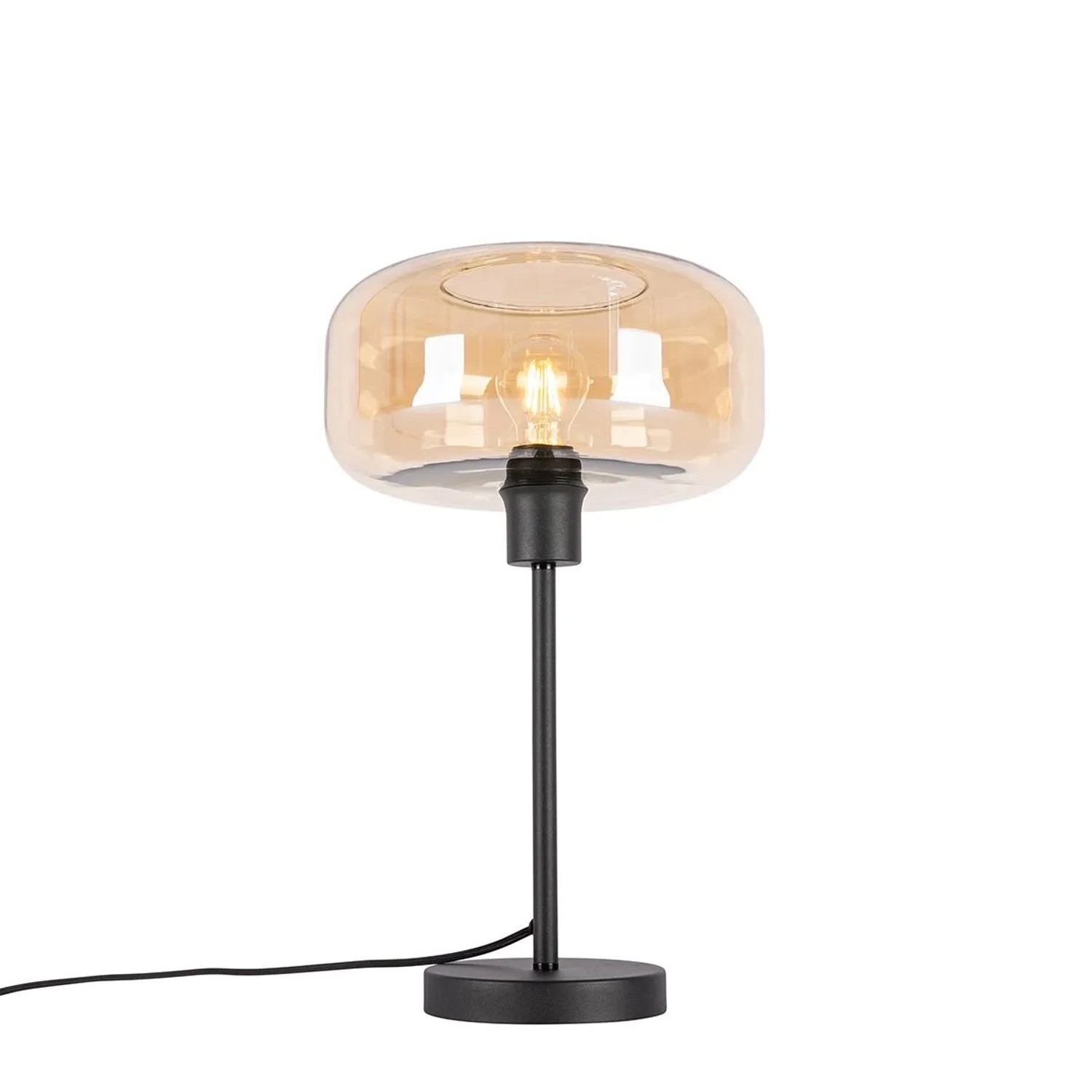 QAZQA Art Deco Tischlampe Schwarz mit Braunem Glas Bizle