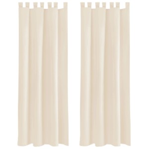 2er Set beige Dekoschals (140x145 cm) mit Schlaufen, Raffhaltern und Haken für Fenstervorhänge.