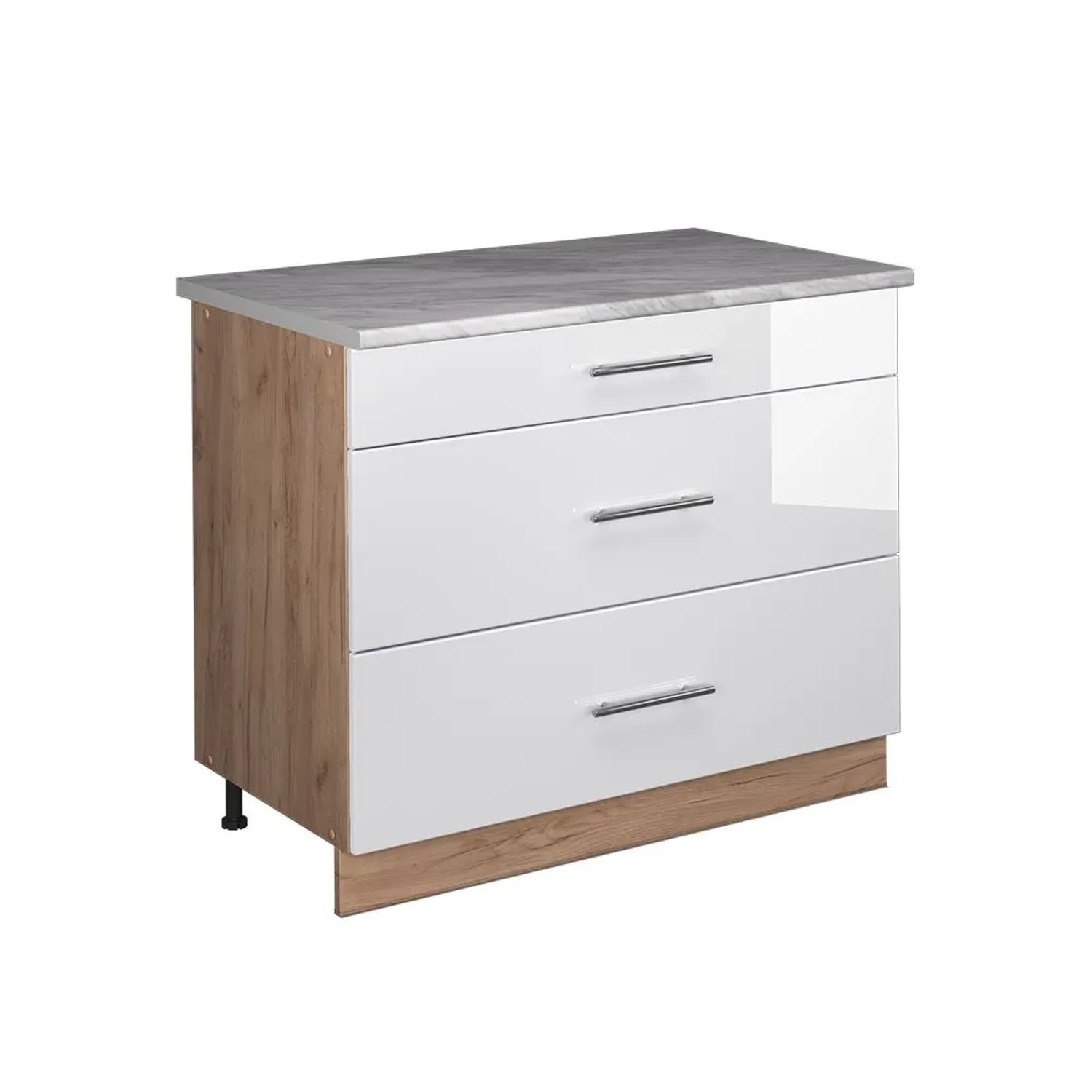 Vicco Küchenunterschrank Fame-Line Weiß Hochglanz/Goldkraft Eiche 100 x 82 AP Marmor Art Nr 62056