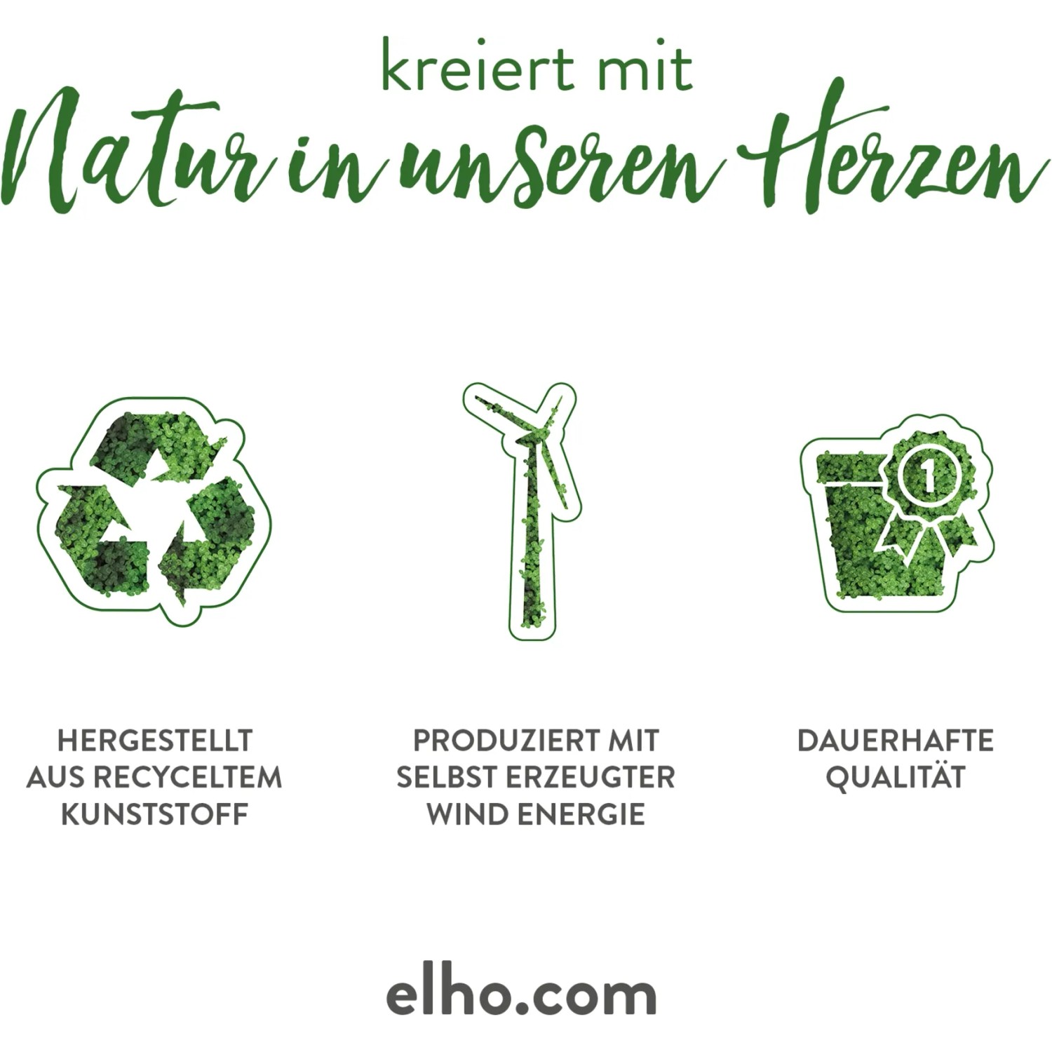 Elho Loft Urban Blumentopf: Icons für Recycling, Windenergie und Qualität.
