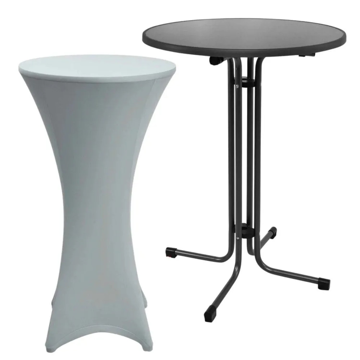 Beautissu Sylt Stehtisch Ø 70cm Grau mit Stella Stehtischhusse Ø 70cm Silber