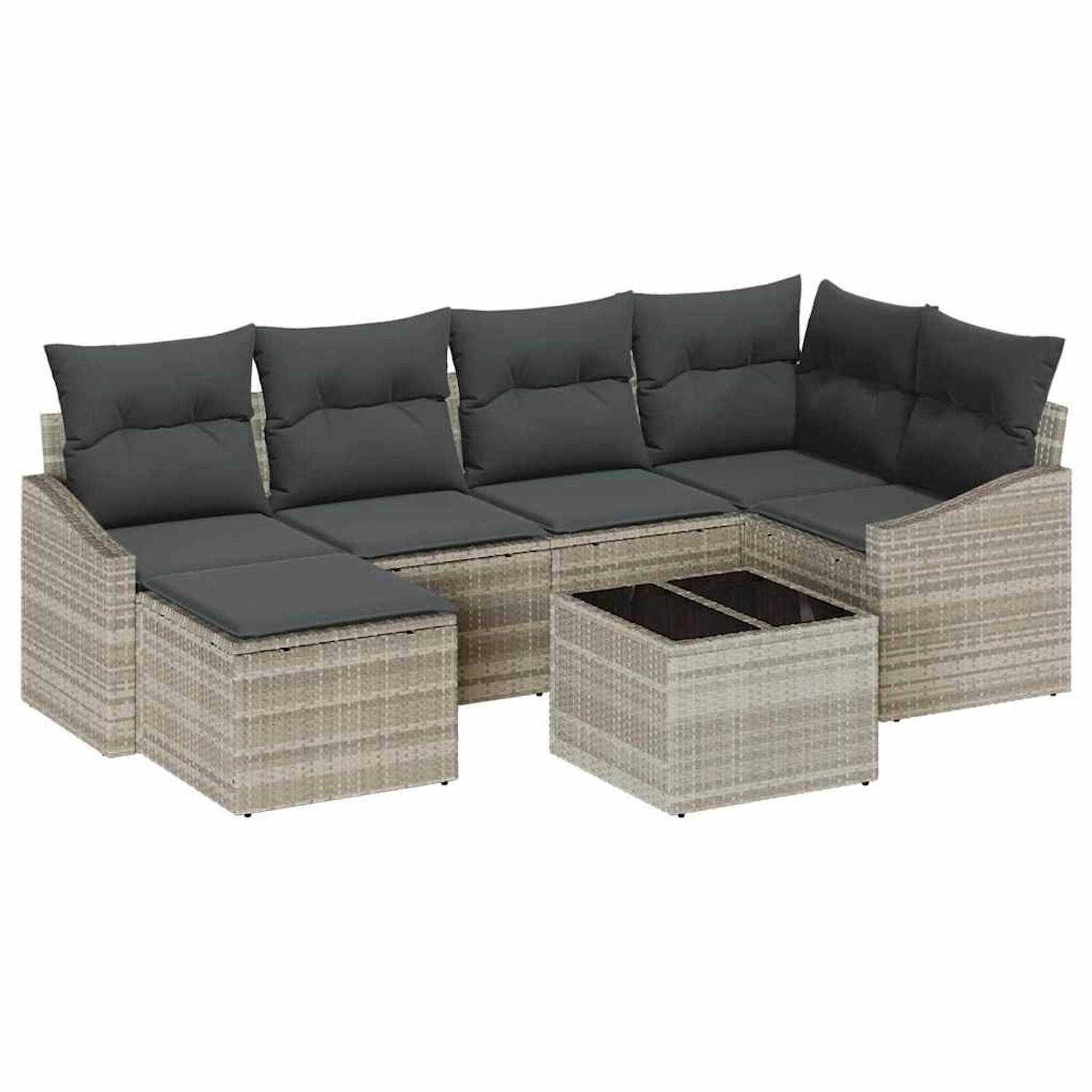 vidaXL Garten-Sofa-Set 7-Tlg Hellgrau Poly Rattan 3346802 günstig online kaufen