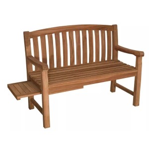 Gartenbank Lancaster aus Teakholz mit Seitentisch. Robuste Holzbank für den Garten oder die Terrasse.