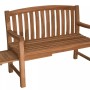 Gartenbank Lancaster aus Teakholz mit Seitentisch. Robuste Holzbank für den Garten oder die Terrasse.