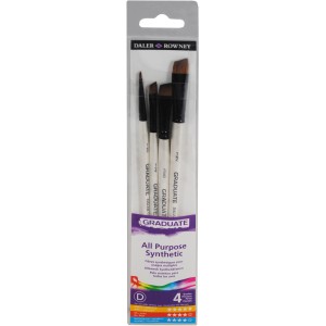 Daler-Rowney Graduate Pinselset, 4 Synthetikpinsel für Öl, Acryl & Aquarell.