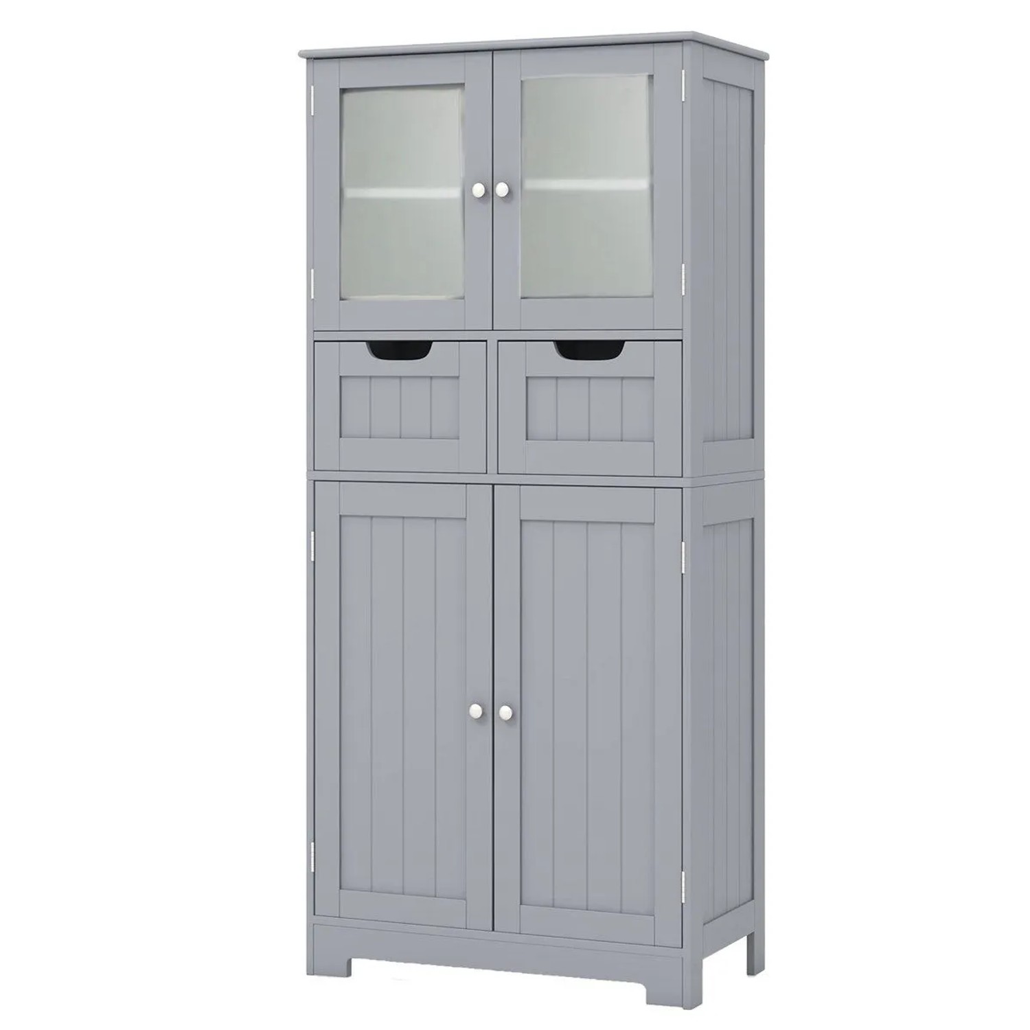 Costway Badezimmerschrank Badschrank mit 2 Schubladen 4 Türen Grau