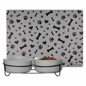 Ritzenhoff & Breker Taro Hundenapf-Set mit Halter, Unterlage mit Pfoten-Motiv. Ideal für mittelgroße Hunde.