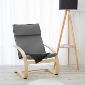 Grauer Homestyle4u Relaxsessel mit hellem Holzgestell, gepolstert, für Wohnzimmer. Gemütlich und modern.