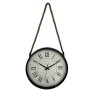 Runde Wall-Art Wanduhr Ø 35cm mit schwarzem Rahmen, weißem Zifferblatt, römischen Ziffern und Sisalseil.