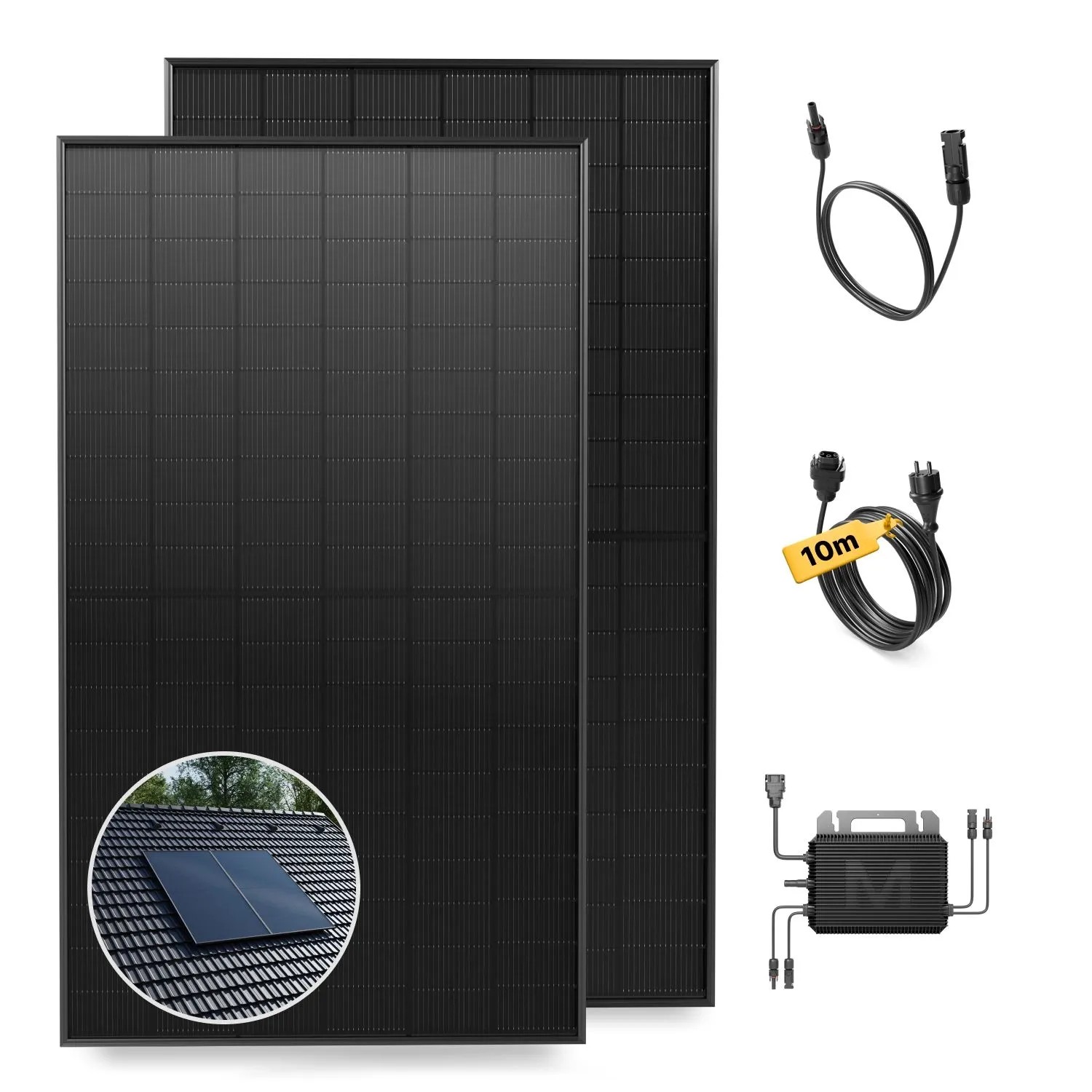 Solakon Balkonkraftwerk 1000W Solaranlage mit Ziegeldach Halterung Paarmontage Steckerfertig Komplettset Photovoltaik 800W Kabellänge 10m