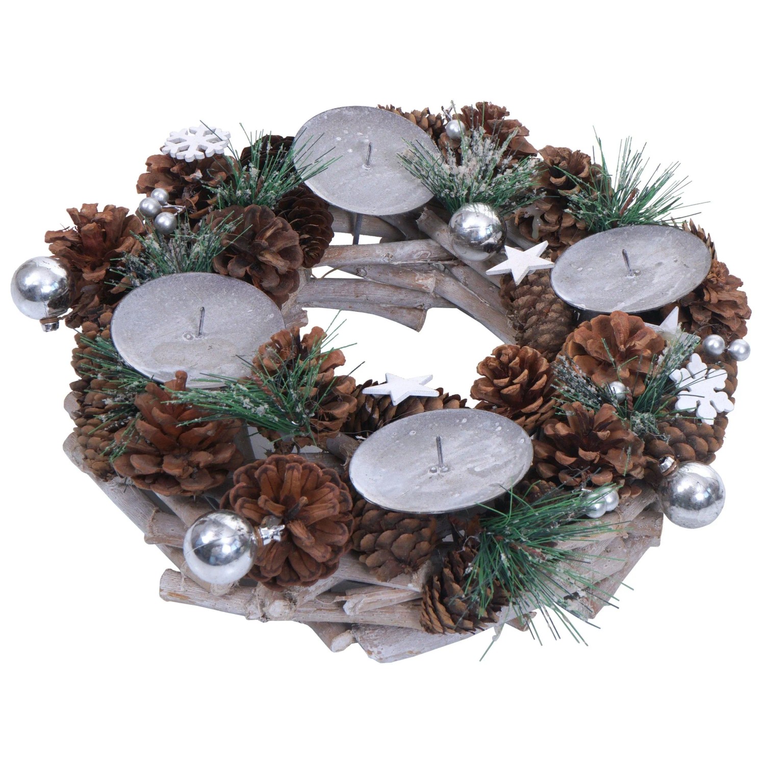 MCW Adventskranz M15 Holz Silber Ø 32cm ohne Kerzen