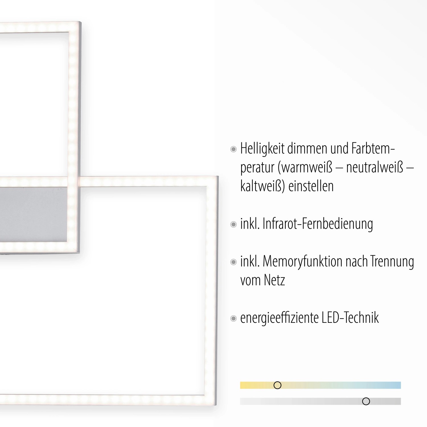 Moderne, stahlfarbene Just Light Deckenleuchte Iven, 75,5x56,2cm, dimmbar mit Fernbedienung.