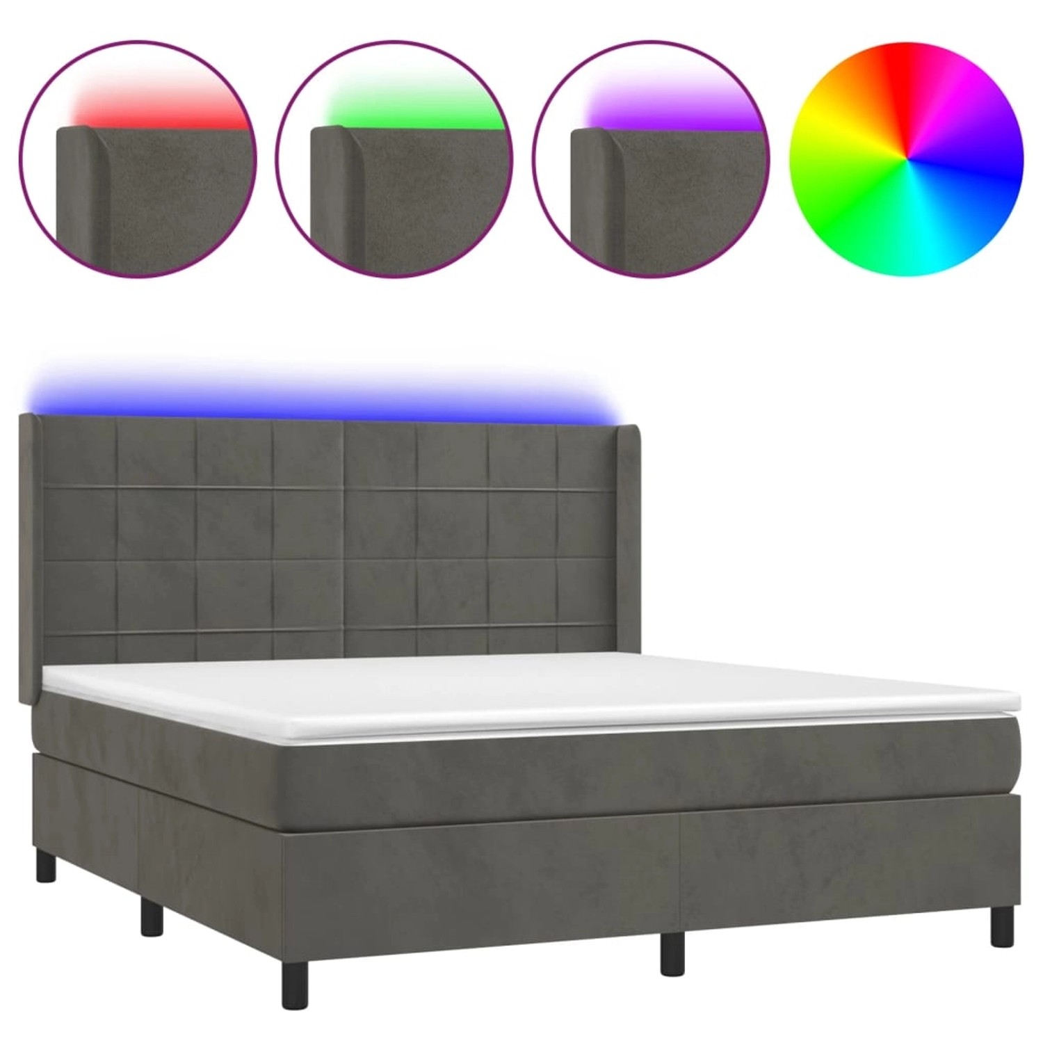 vidaXL Boxspringbett mit Matratze & LED Dunkelgrau 180x200 cm Samt 3139578 günstig online kaufen