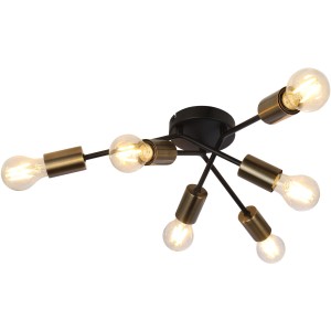Schwarze Globo Deckenleuchte Sarini mit sechs Leuchtenarmen und E27 Fassungen.