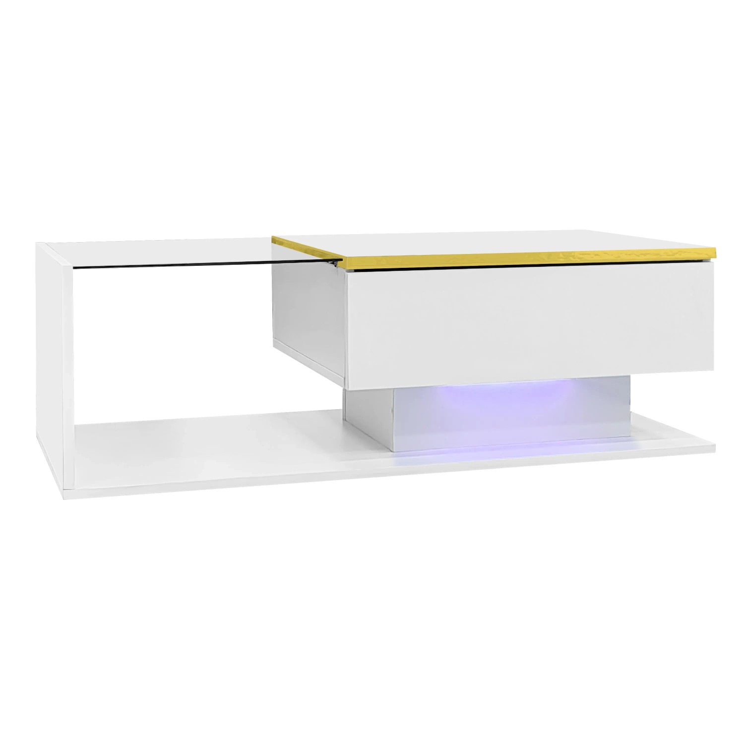 Okwish Couchtisch Beistelltisch Mit Glas Und Led-Effekt 100 × 50 Cm Weiß