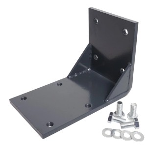 Anthrazitfarbener Deckenadapter aus pulverbeschichtetem Stahl für Markisen, mit Querstreben und Befestigungsmaterial.