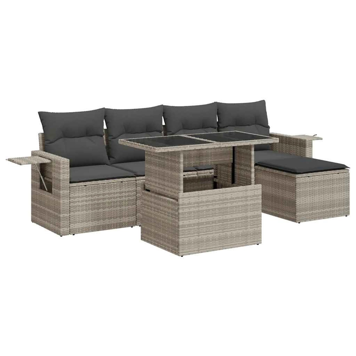 vidaXL 6-Tlg Garten-Sofagarnitur mit Kissen Hellgrau Poly Rattan 3326463 günstig online kaufen