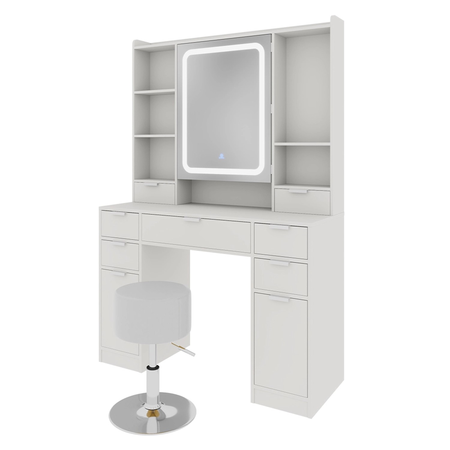Vicco Schminktisch Solea Weiß 105 cm mit LED-Spiegel und Hocker günstig online kaufen