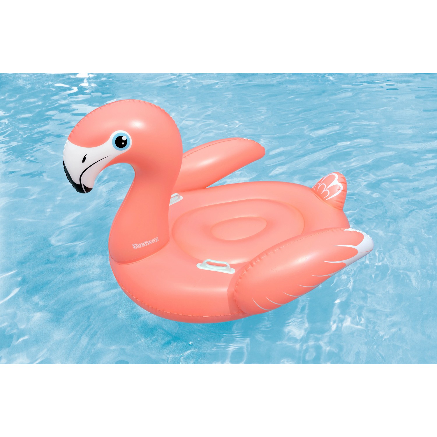 Bestway Schwimmtier Flamenco im Pool, rosa Flamingo Luftmatratze mit Haltegriffen.