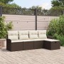 Braunes 5-tlg. vidaXL Garten-Sofa-Set aus Polyrattan mit Kissen und Stauraum.