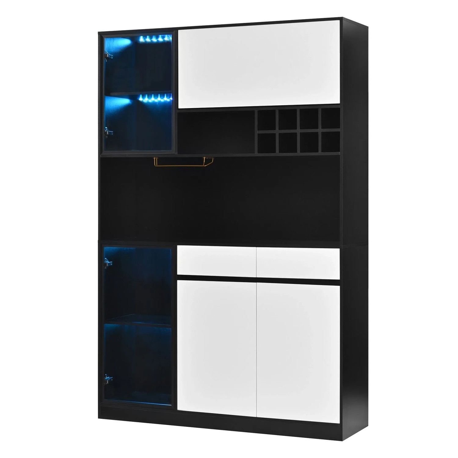 Merax Hochschrank mit LED Vitrine Sideboard Schrank mit Türen Schubladen