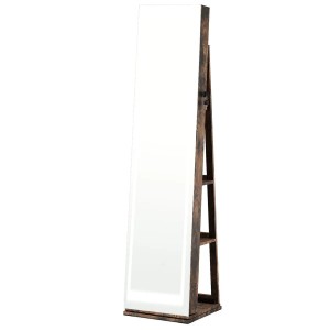Costway Schmuckschrank mit Beleuchtung mit Make-Up-Spiegel Braun