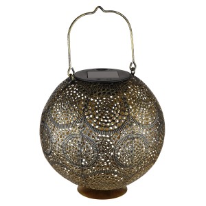 Goldene Solarleuchte im Antik-Look, 28 cm, mit filigranen Stanzungen für den Außenbereich.