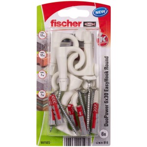 Fischer Rundhaken EasyHook mit DuoPower Dübeln, 6x30 mm, für schnelle Montage.