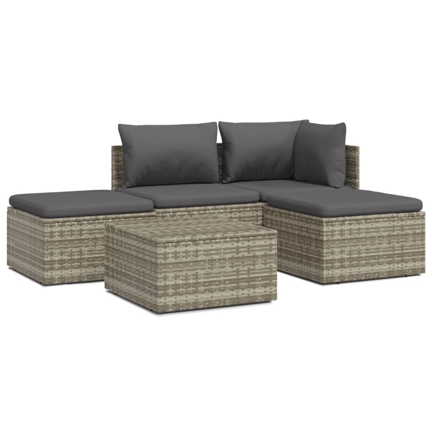 vidaXL 5-Tlg Garten-Lounge-Set mit Kissen Grau Poly Rattan 3157316
