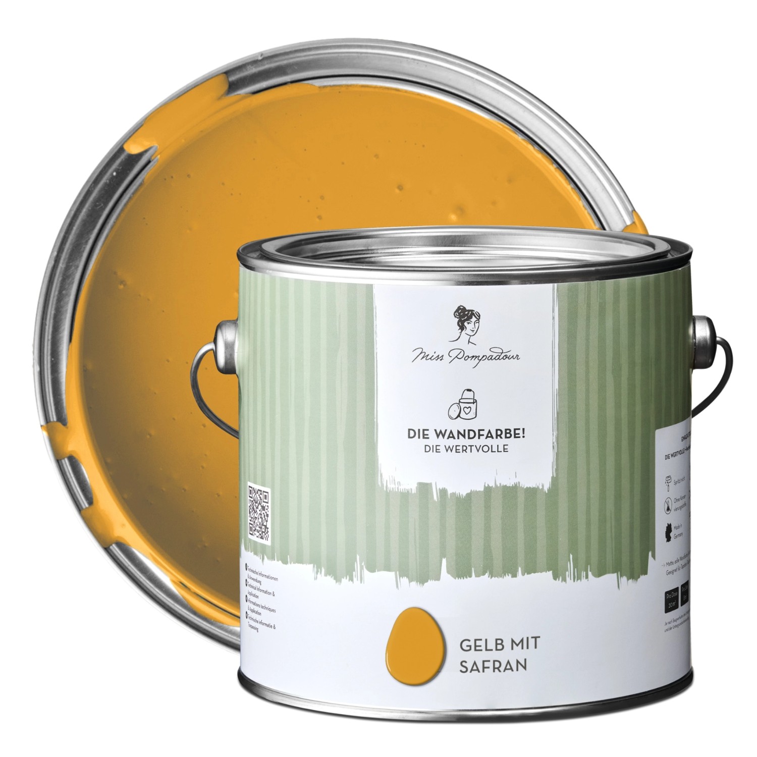 MissPompadour Extramatte Wandfarbe Gelb mit Safran 2,5L Hochdeckend Spritzfrei