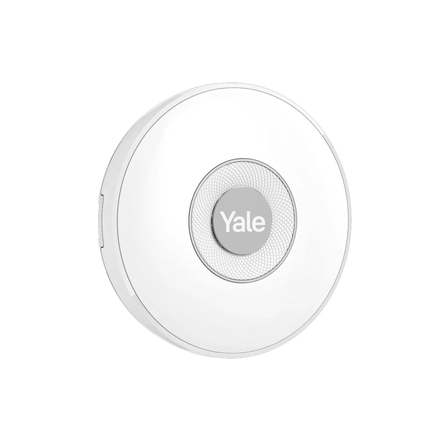 Weiße, kabellose Yale Sirene für Alarmanlagen im Innenbereich. Smart Home Sicherheit.