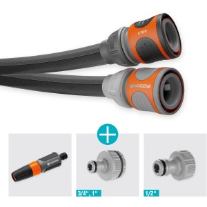 Gardena Liano Life 25m Gartenschlauch-Set mit Spritze und Hahnverbindern.