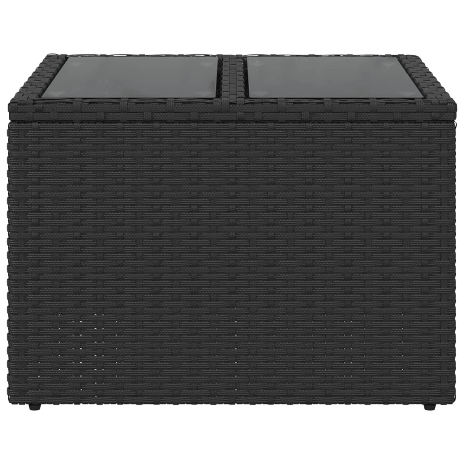 Schwarzer vidaXL Gartentisch mit Glasplatte, Poly Rattan, 55x55x37 cm.