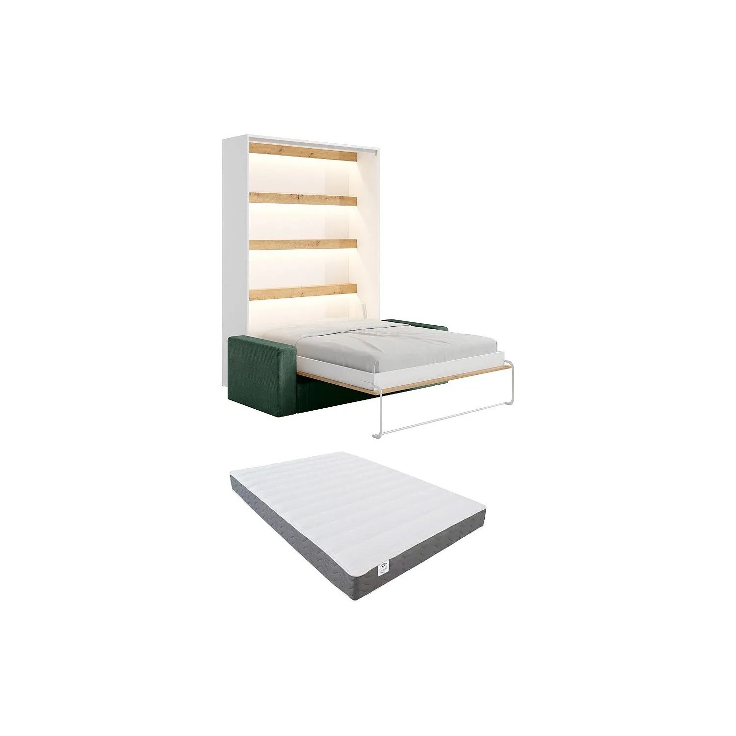 Vente-unique Schrankbett Rapili Naturfarben Hell  Weiß 180 cm