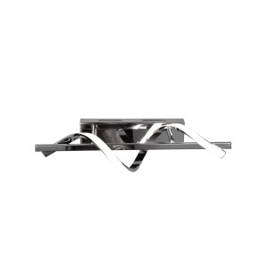 Moderne, chromfarbene LED-Deckenleuchte Isabel mit geschwungenem Design, 46 cm breit.