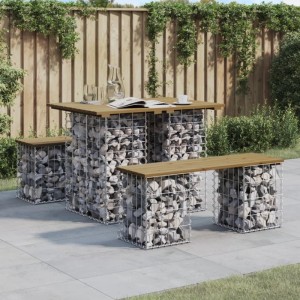 DELUKE Gartenbank Gabionen TELLE Aus Stahl 100x70x72cm Kiefernholz Braun 25cm Gabionenbreite Gabionenbank Gabionengitter Ziergabione