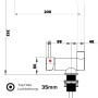 Technische Zeichnung: VIZIO Küchenarmatur für Vorfenster Montage, umklappbar, mit Maßen.